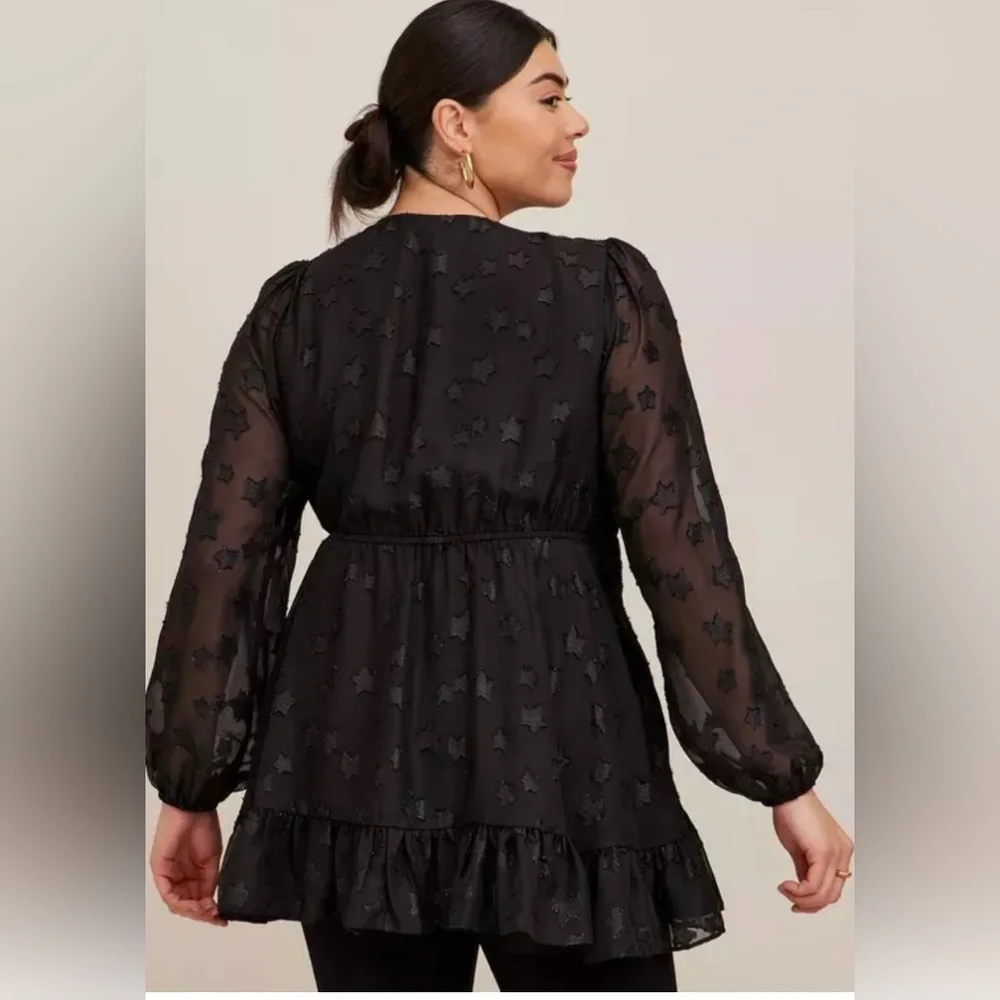 Torrid Lurex Star Surplice Ruffle‎ Hem Top